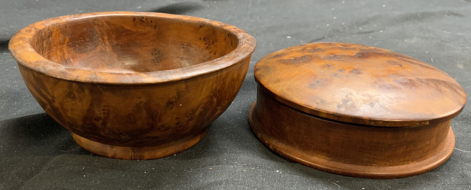 Lot 2 Vintage Burlwood Trinket Box W Lid & Bowl (1 of 6)