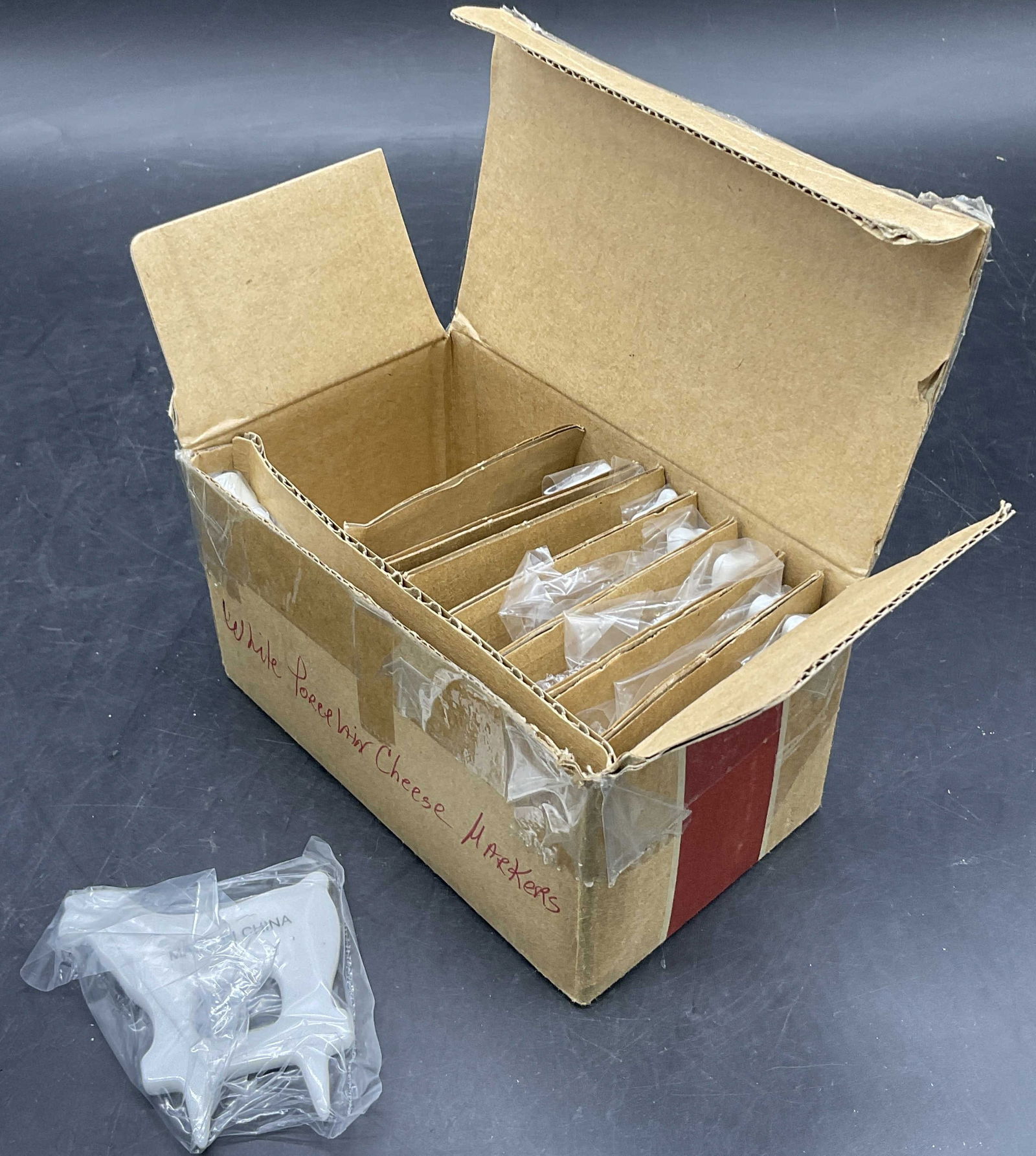 Set 8 NIB RED ENVELOPE Porcelain Cheese Markers (1 of 8)
