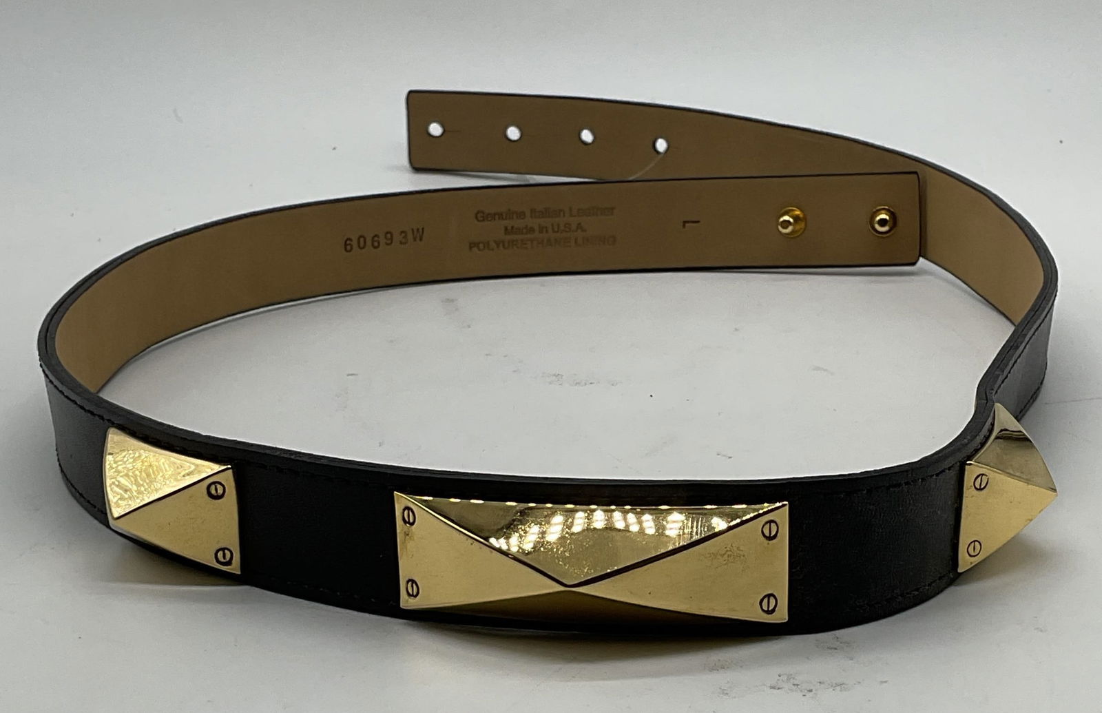 St John Black Leather Gold Th Stud Belt NWT USA (1 of 6)