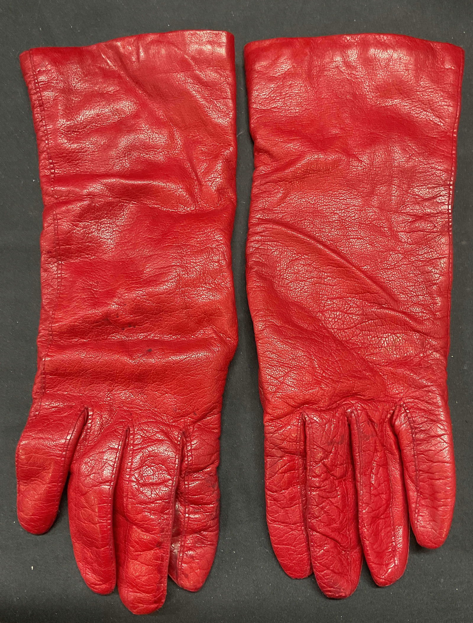 Lord & Taylor Red Leather Cashmere Gloves, Italy (1 of 6)