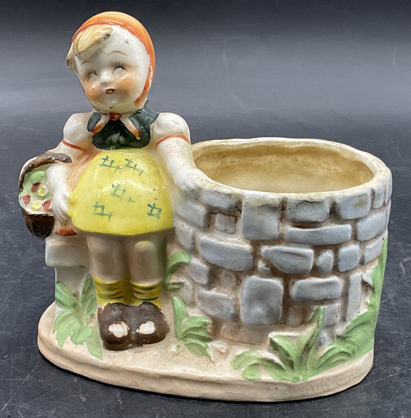 Vintage Hand Painted Girl & Well Figural Planter (1 of 7)