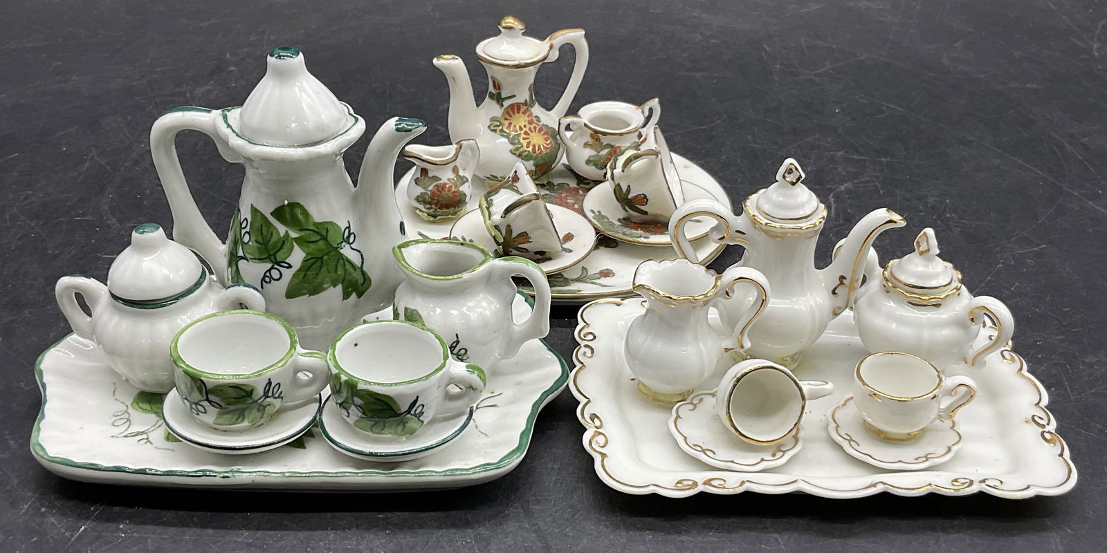 Lot 3 Doll Sized Ceramic Tea Sets, Trays, Cups + (1 of 7)