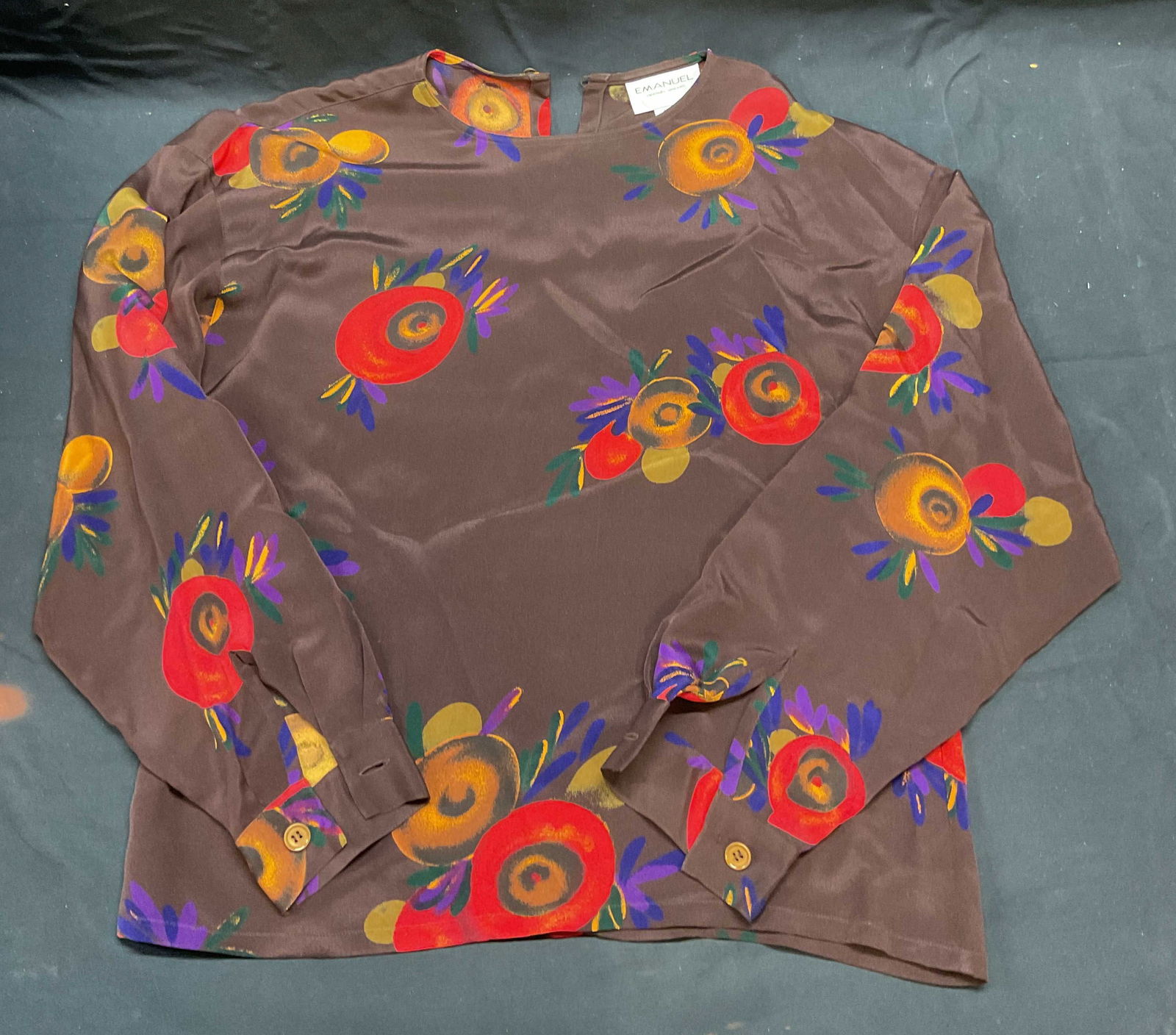 Emanuel UNGARO Brown Silk Floral Top (1 of 6)