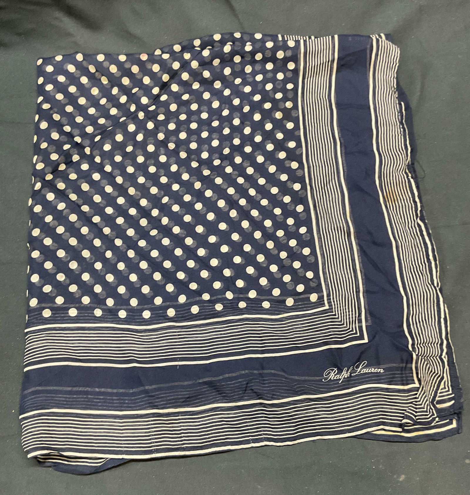 Ralph Lauren Blue White Silk Dot Scarf (1 of 6)