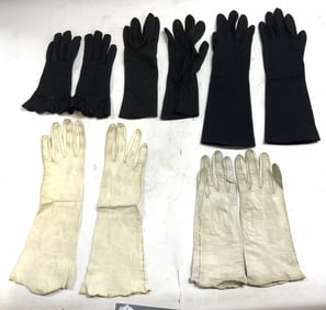 5 Vntg Pairs Poly Blend & Leather Women’s Gloves