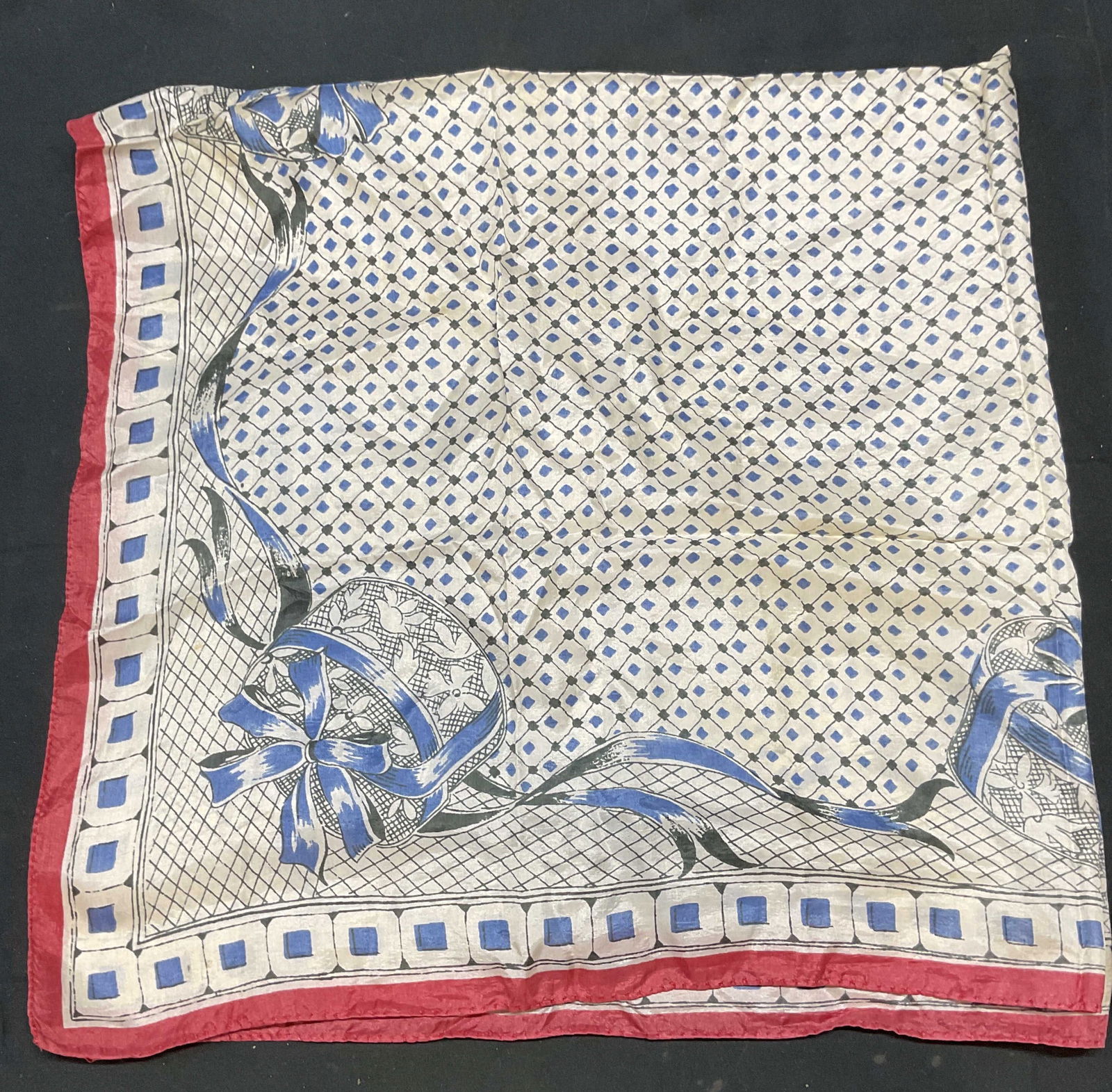 Vintage Blue & White Graphic Print Scarf (1 of 6)