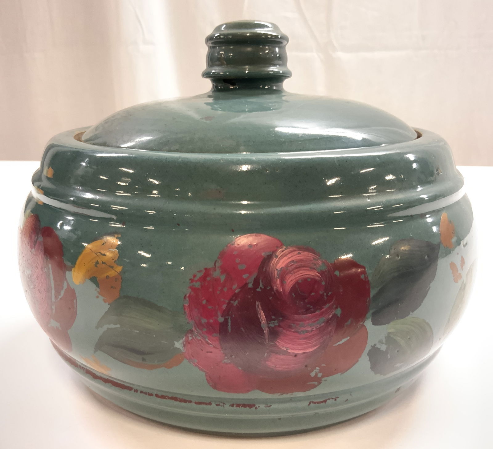 Vtg Hand Crafted Ceramic Jar W Lid & Floral Detail (1 of 8)