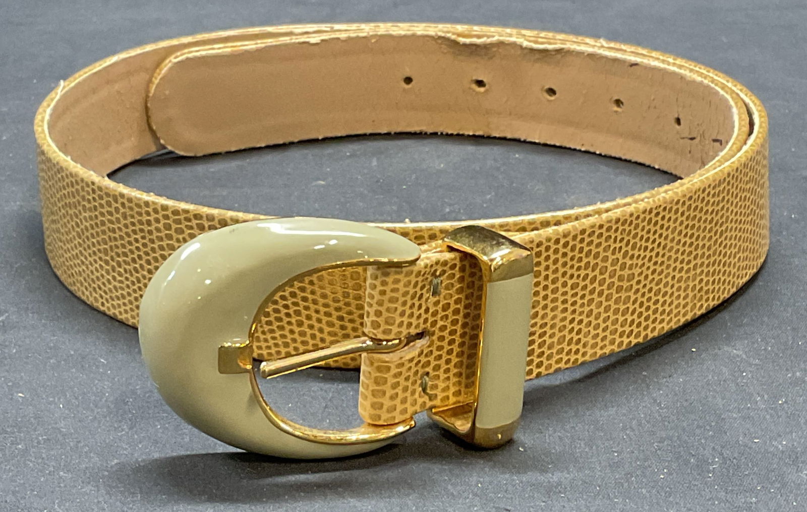 St John Beige Reptile Leather Belt (1 of 6)
