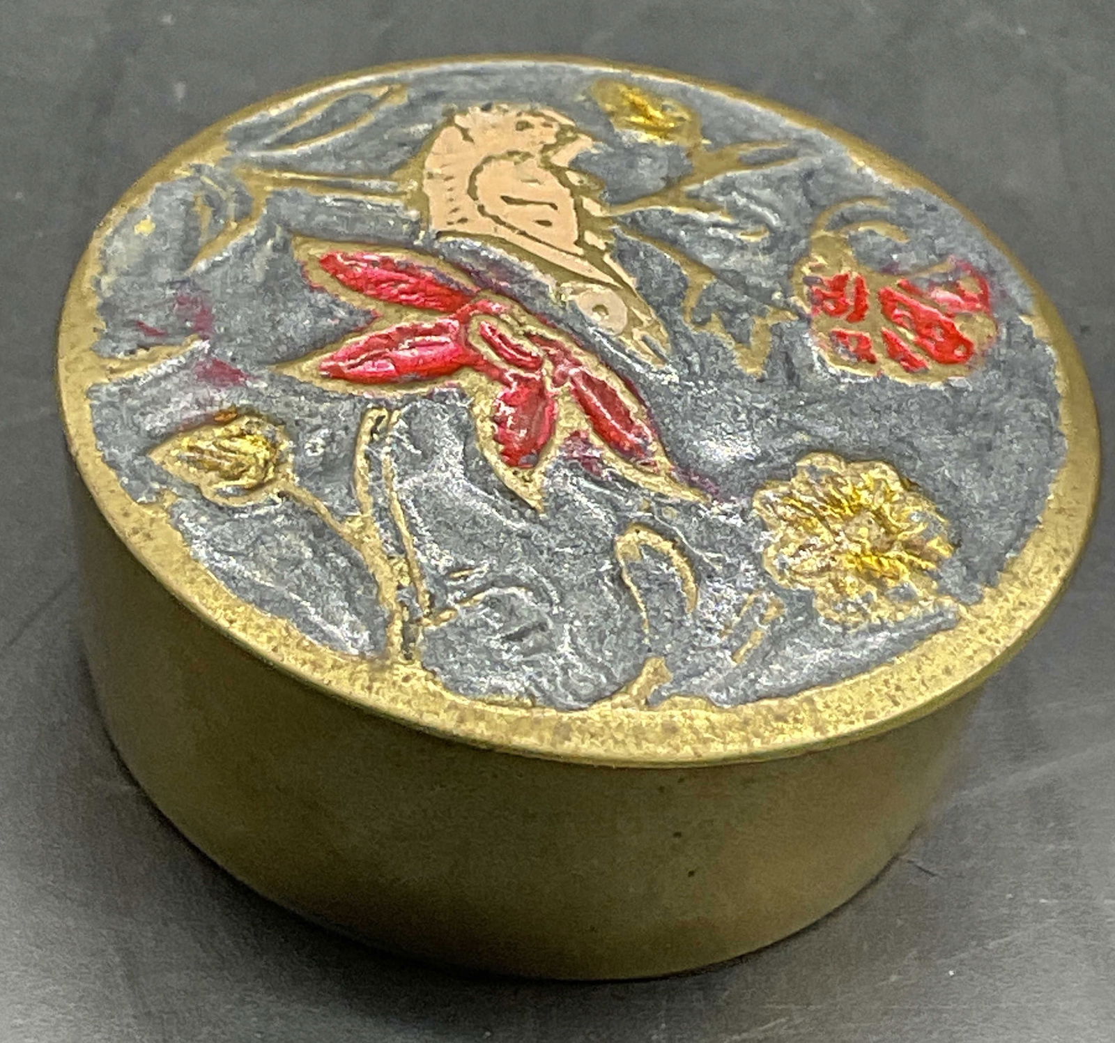 Vintage Floral Motif Enameled Trinket Box, Lidded (1 of 7)