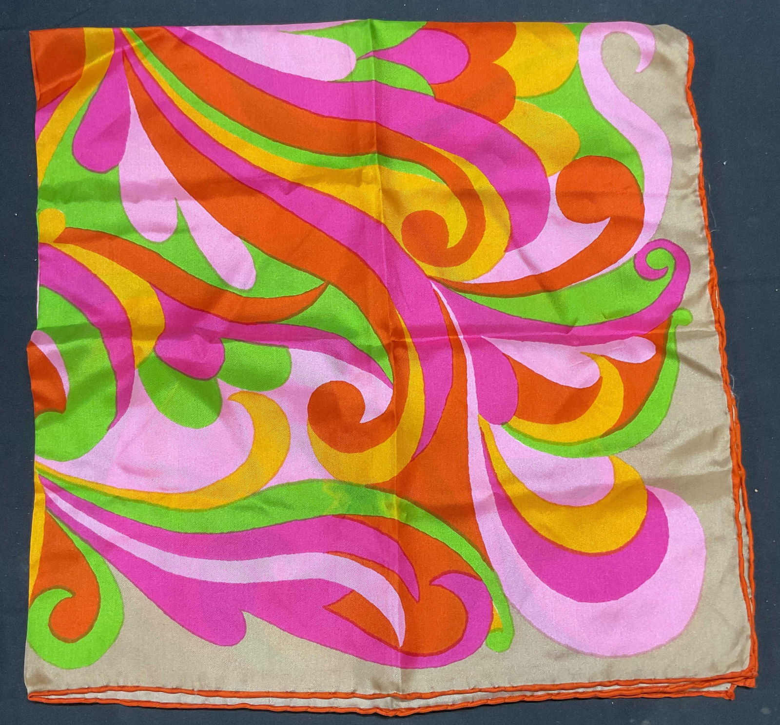 Pink/Yellow/Orange Silk Graphic Print Scarf (1 of 6)