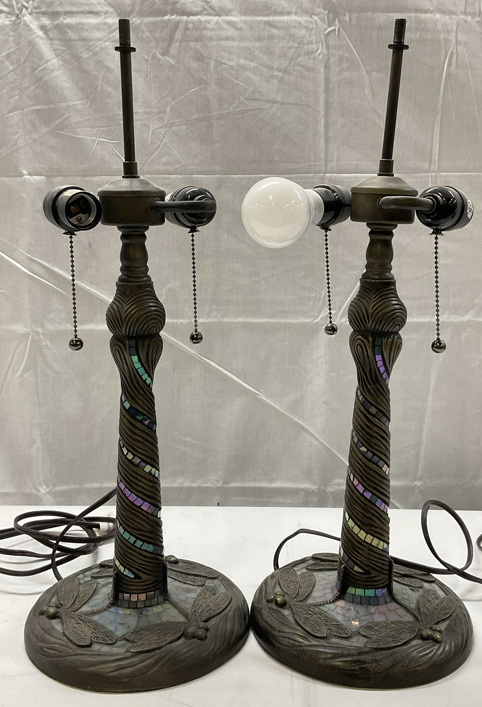 Pair Dragonfly Motif Iridescent Mosaic Table Lamps (1 of 14)