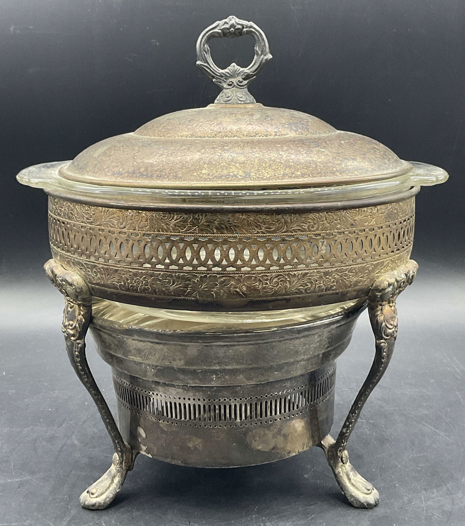 Vintage Silver Plated Chaffing Dish W Glass Insert (1 of 10)