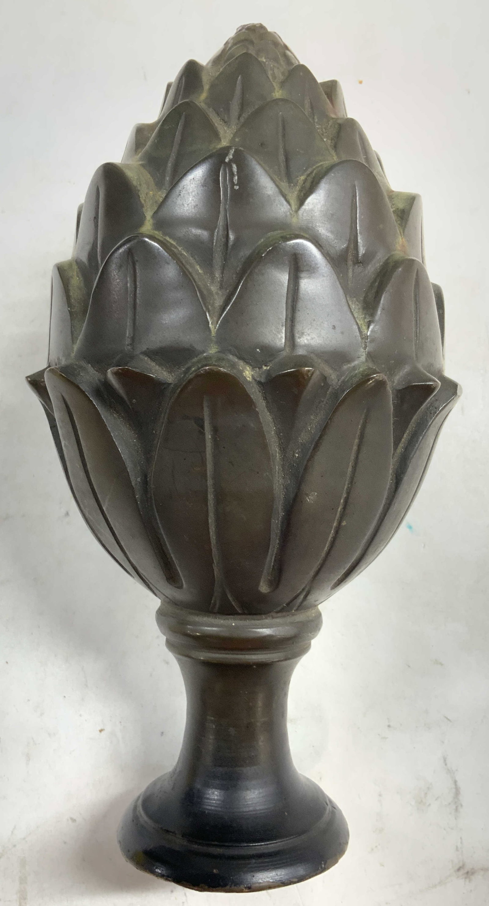 Antique Gilt Metal Artichoke Gate Finial: Finial appears to be antique possibly vintage. Piece is gilt metal possibly bronze, possibly brass. Gate finial has artichoke form. Piece has relief detail. Finial measures approximately 8.25 inches t