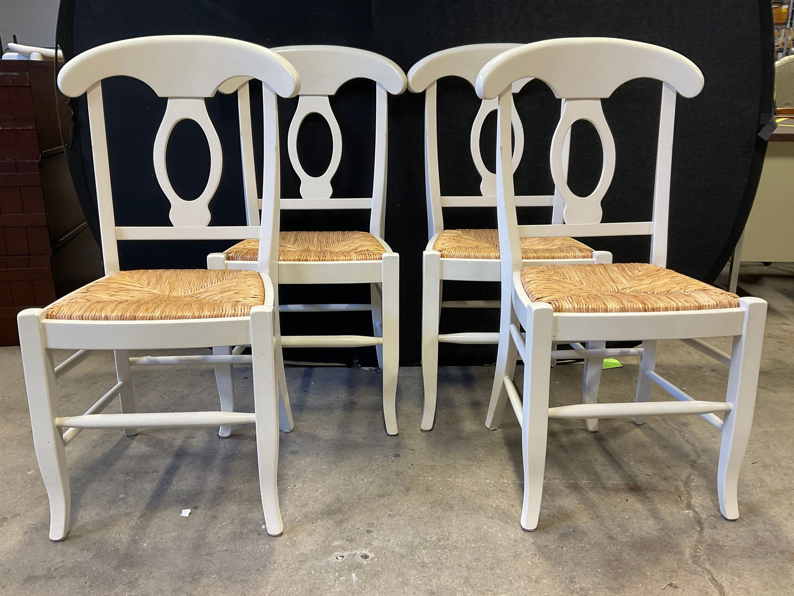 Set 4 POTTERY BARN Rush Seated White Frame Chairs (1 of 10)