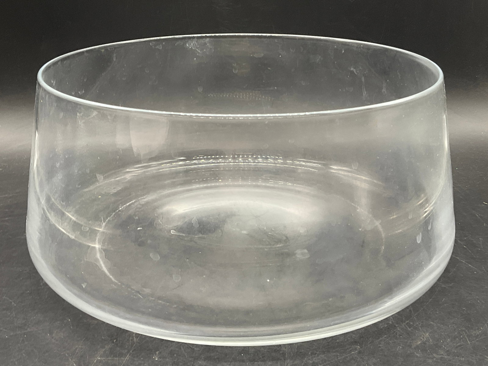 Crystal Centerpiece Bowl / Fruit Bowl: Crystal Centerpiece Bowl / Fruit Bowl. Colorless crystal. Measures approx. 5.25H x 10W in. Discoloration and surface wear present. home decor, home accents, homewares, housewares, home accessories, co