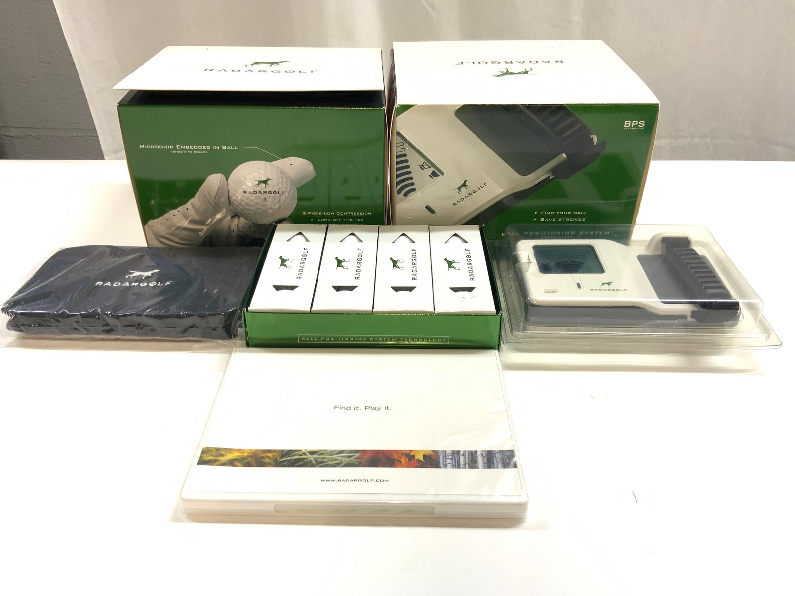 RADARGOLF Golf Ball Radars & Chipped Balls NIB: NIB Lot includes 2 radargolf boxes. Each box includes 12 chipped gold balls, 1 radar, 1 carrying case, 1 instructional DVD & Owners manual. 8.5 inches wide 6.75 inches deep 6 inches tall. Golf equipme
