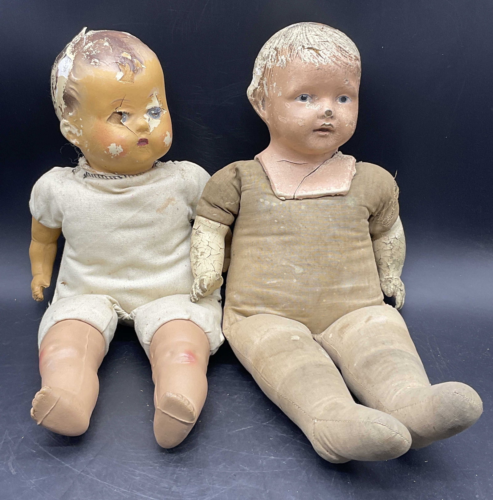 Lot 2 Antique Hand Painted Composition Baby Dolls (1 of 8)