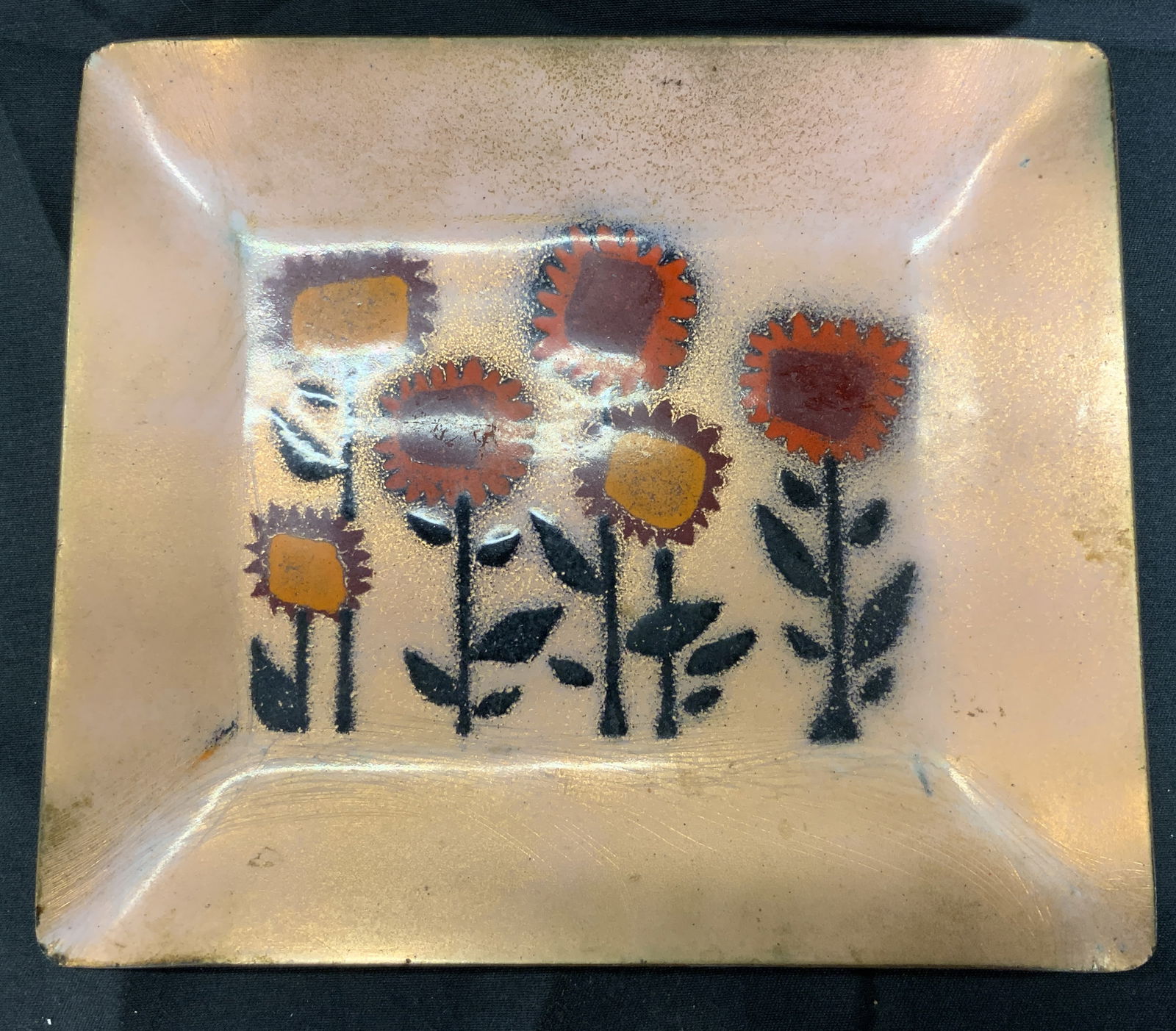 Vntg Metal Enamel Folk Art Floral Trinket Dish (1 of 10)