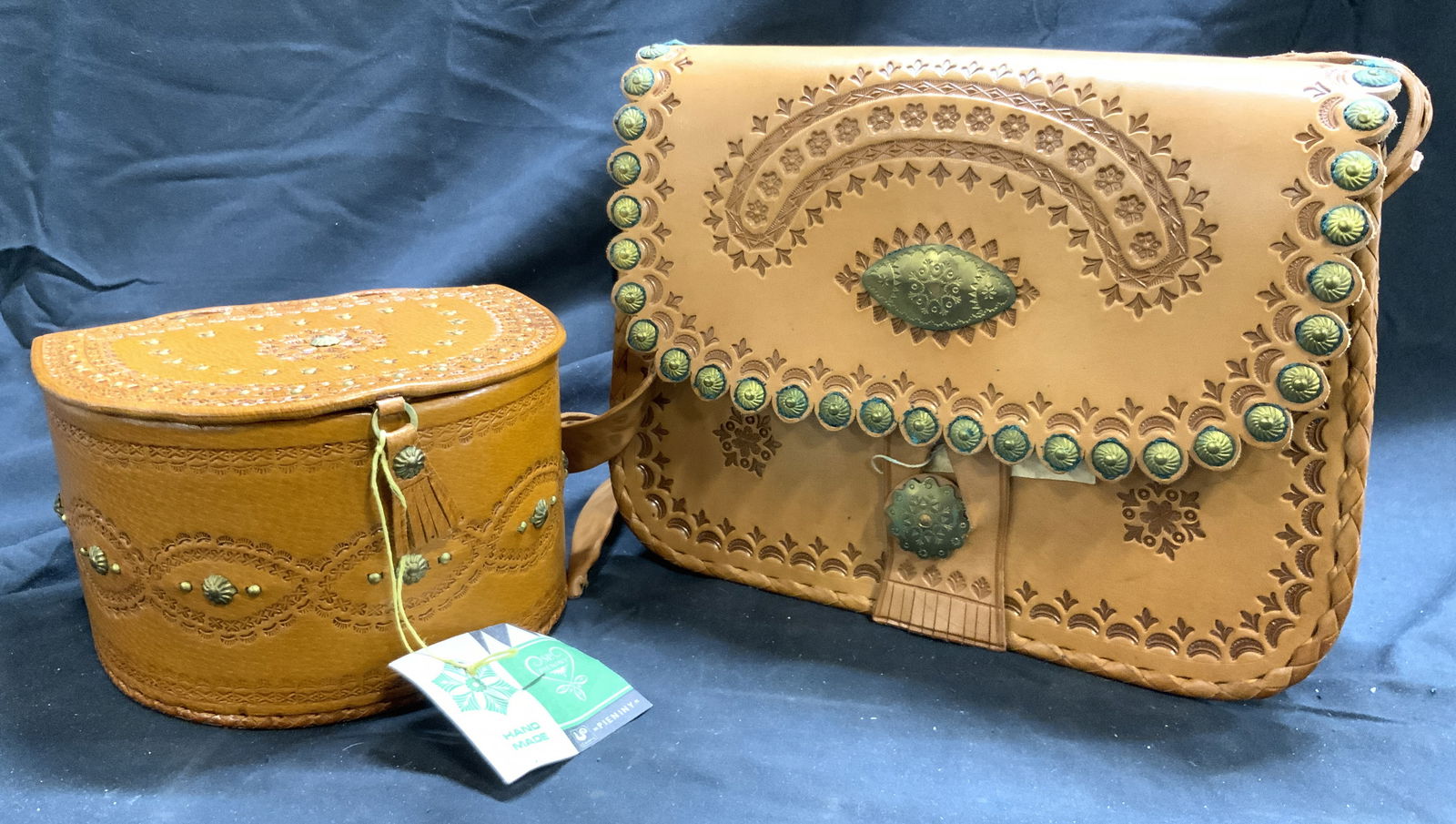 Lot 2 Vtg Handmade Polish Leath Bag & Box W Tags (1 of 11)