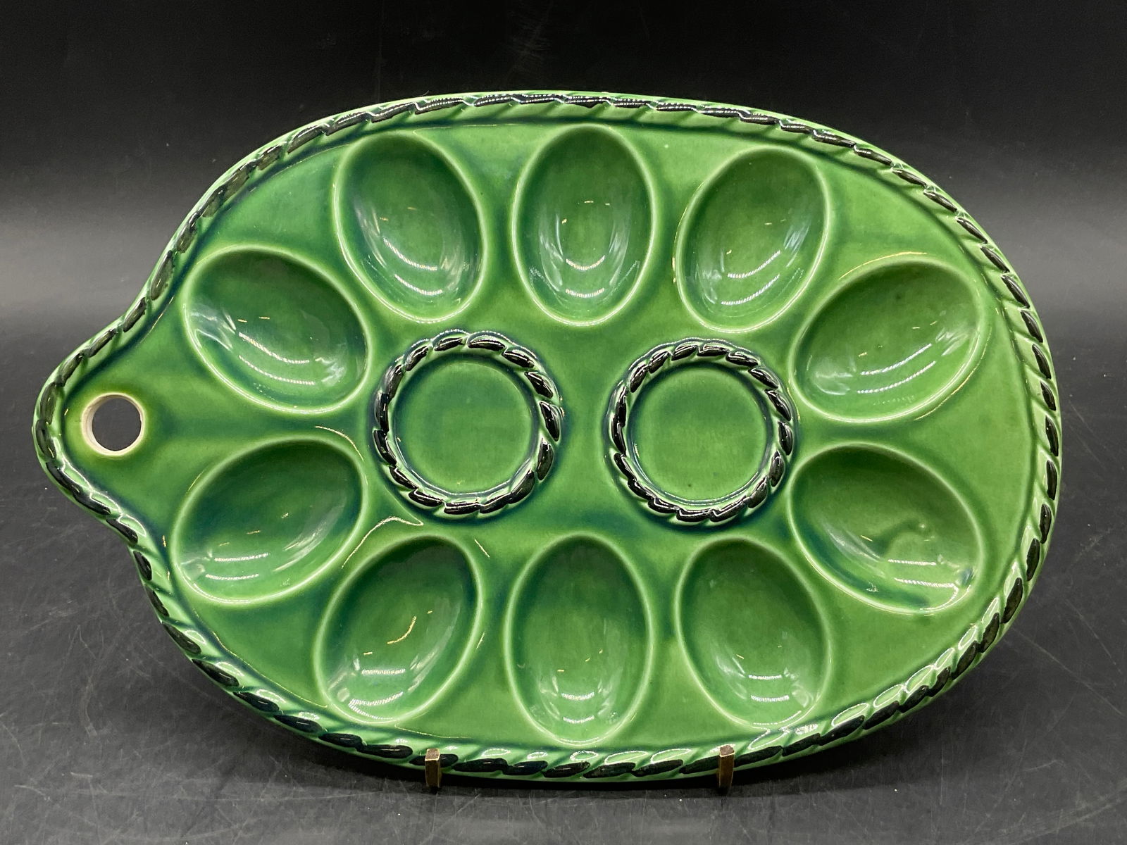 Vintage Green Glazed Ceramic Egg Plate (1 of 7)
