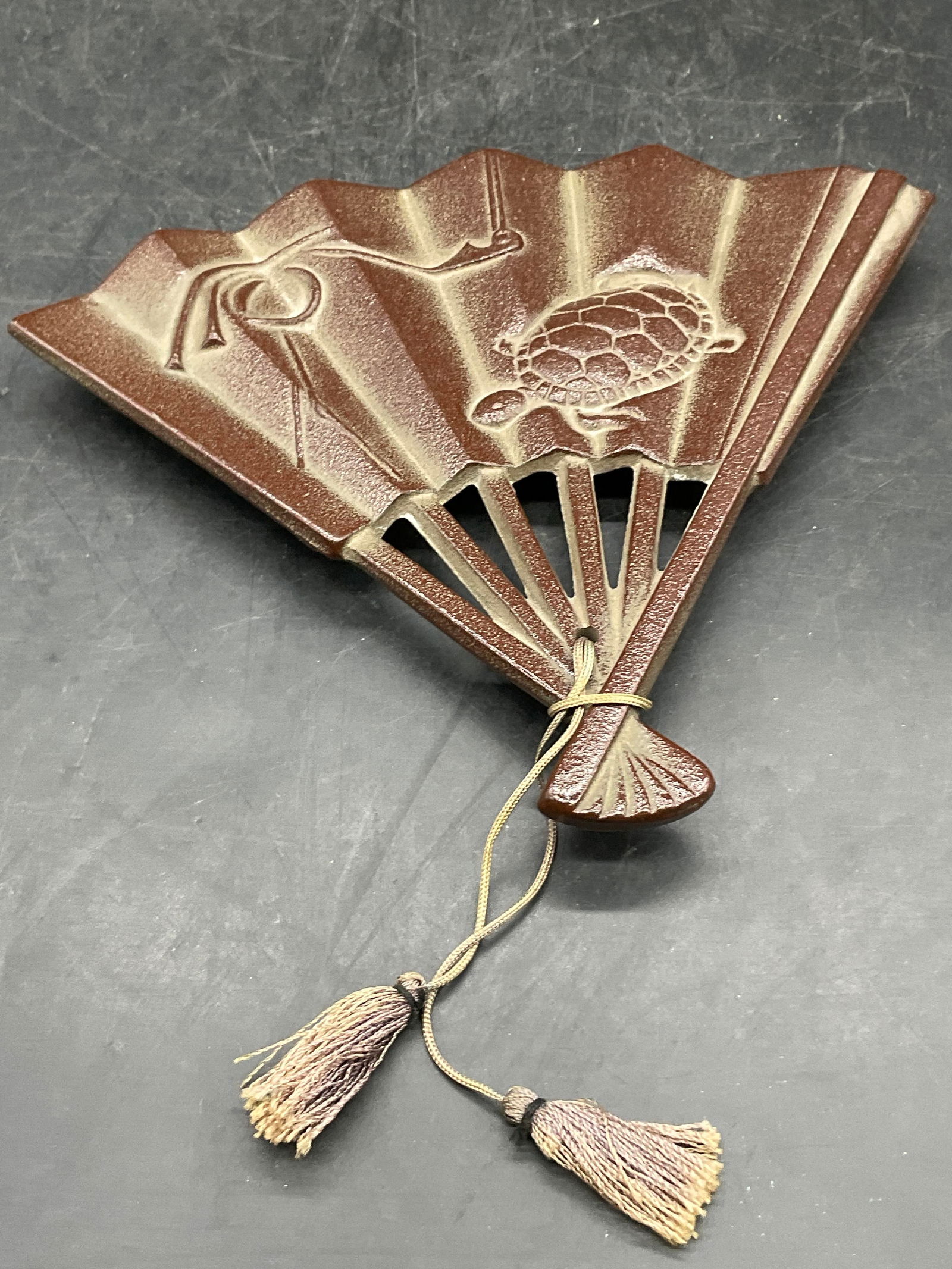 Signed Asian Metal Fan Figural W/ Turtle Motif (1 of 6)