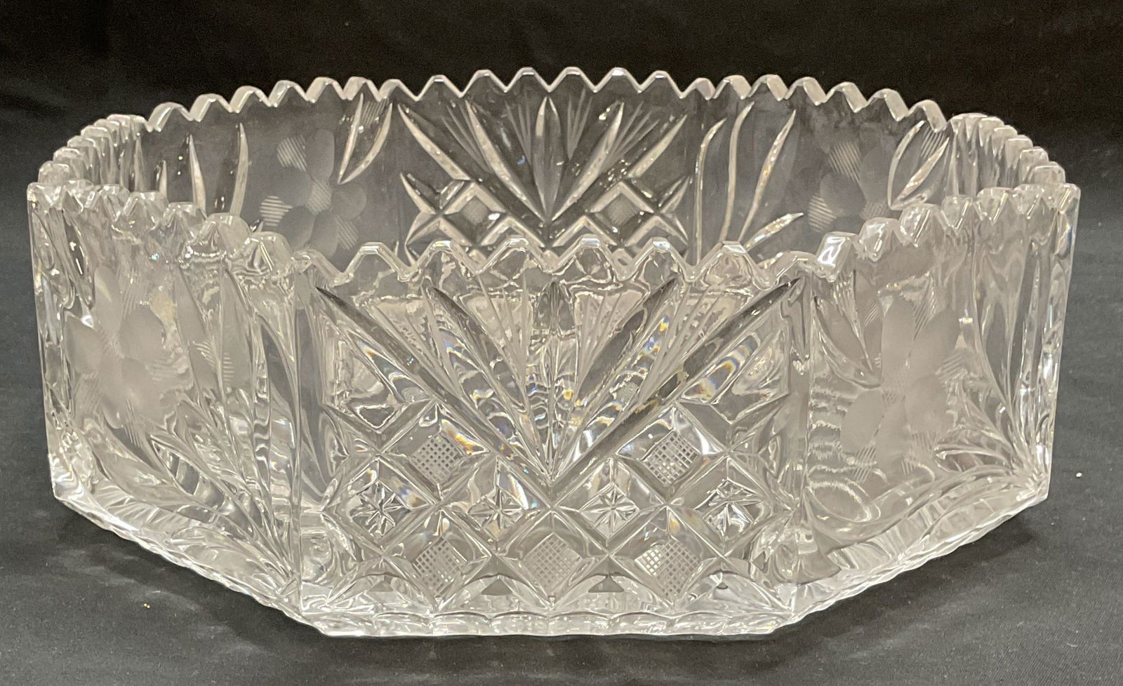 Vintage Heavy Cut Glass Octagonal Bowl (1 of 6)