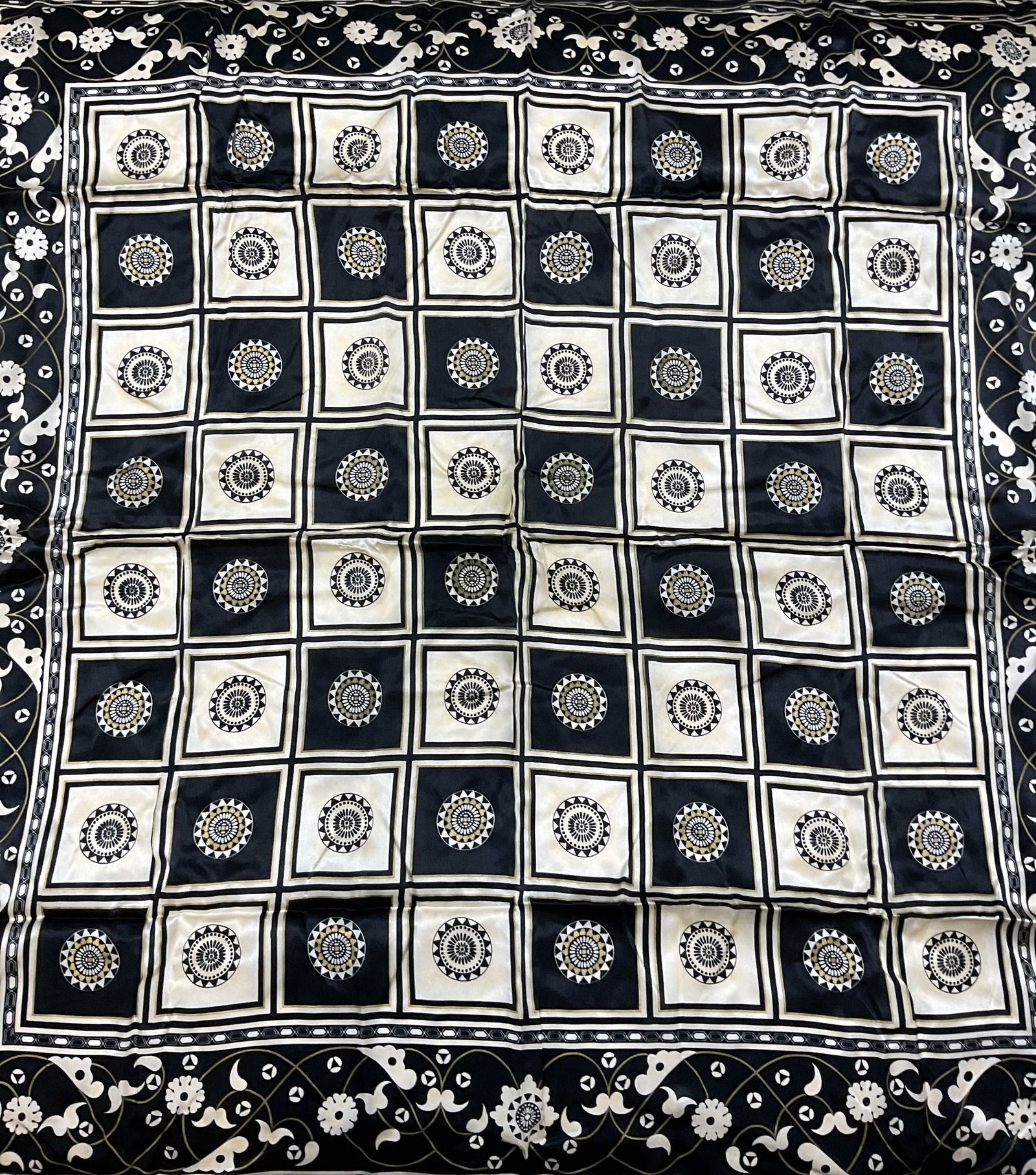Vintage MMA Black Silk Chess Board Scarf (1 of 7)