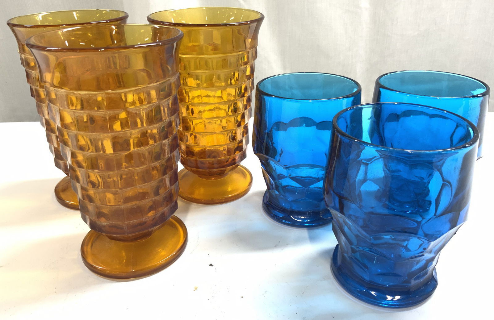 Lot 6 Art Glass Vessels Amber & Blue (1 of 7)