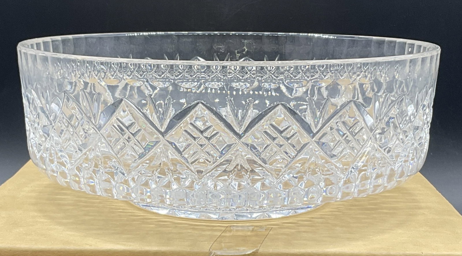 LAUSITZER GERMANY Hand Cut Crystal Bowl, Box: LAUSITZER GLAS GERMANY Hand Cut Crystal Bowl. Sticker is not attached, reads LAUSITZER GLAS MADE IN GERMANY, LEAD CRYSTAL, HAND CUT. Comes with a cardboard box which measures approx. 3.5H x 8.75W in. 