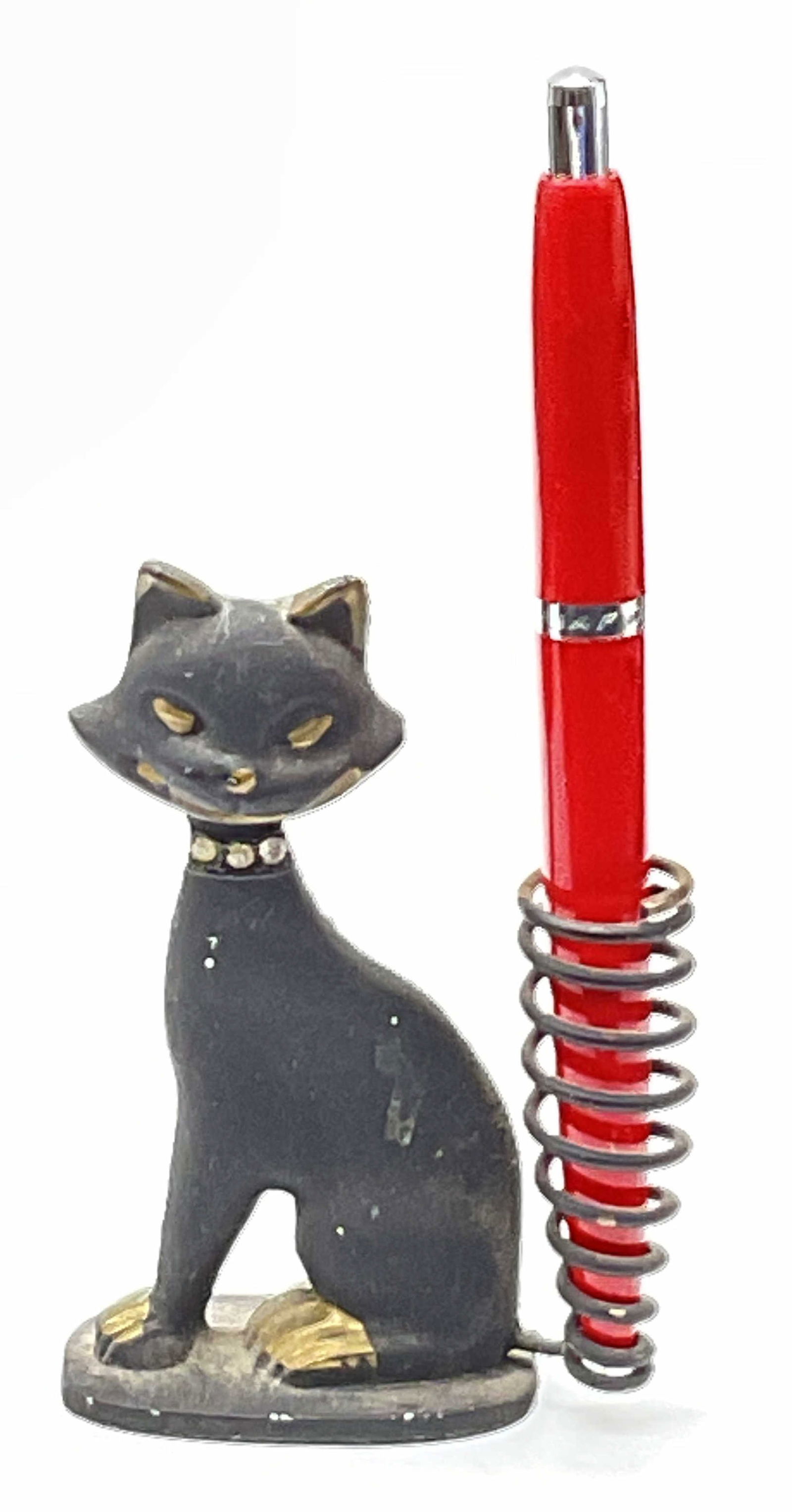 Vintage Metal Cat Figural Pen Holder W/ Pen (1 of 8)