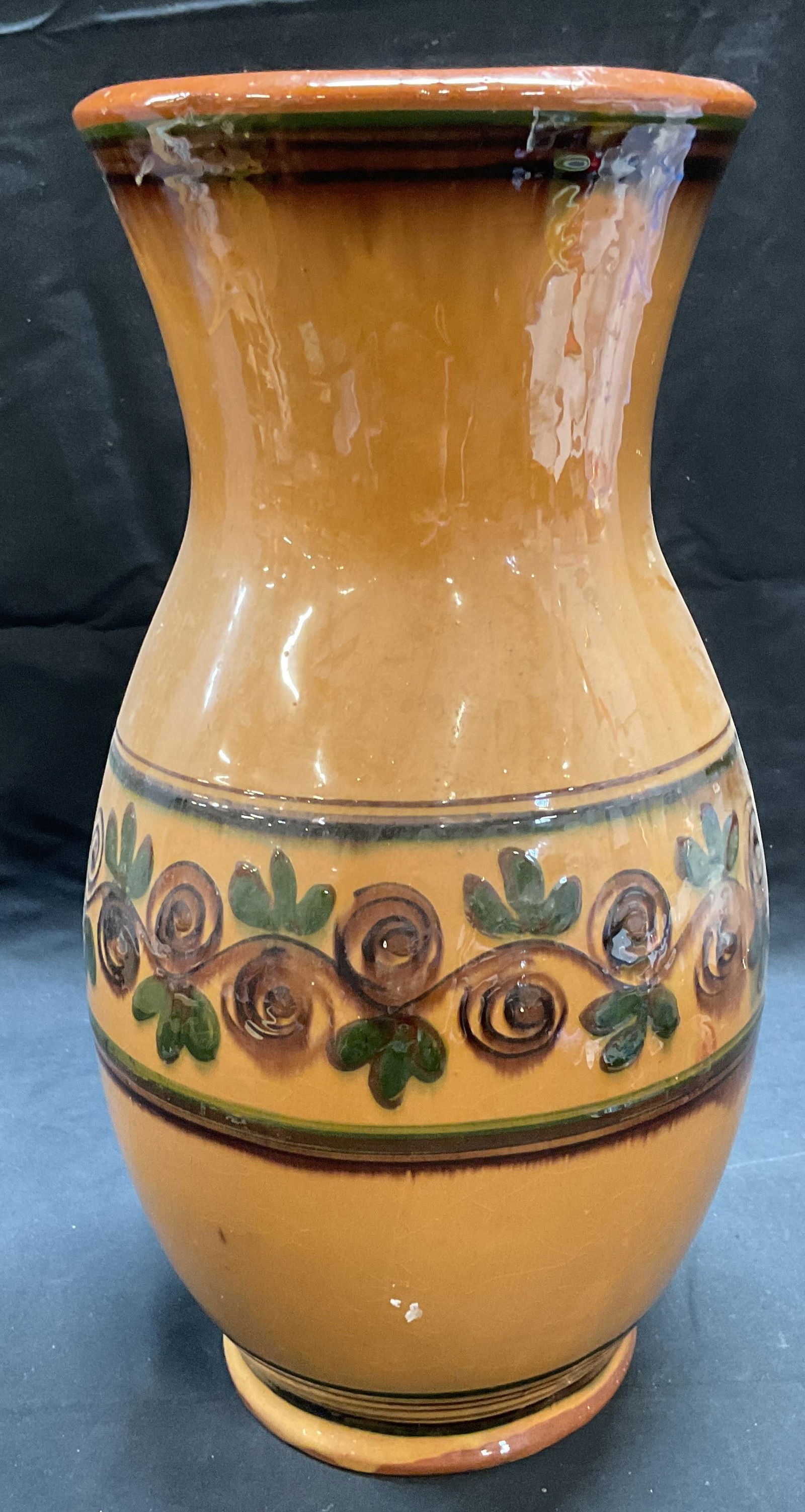 Vintage Hand Painted Floral Ceramic Vase, 14 In (1 of 6)