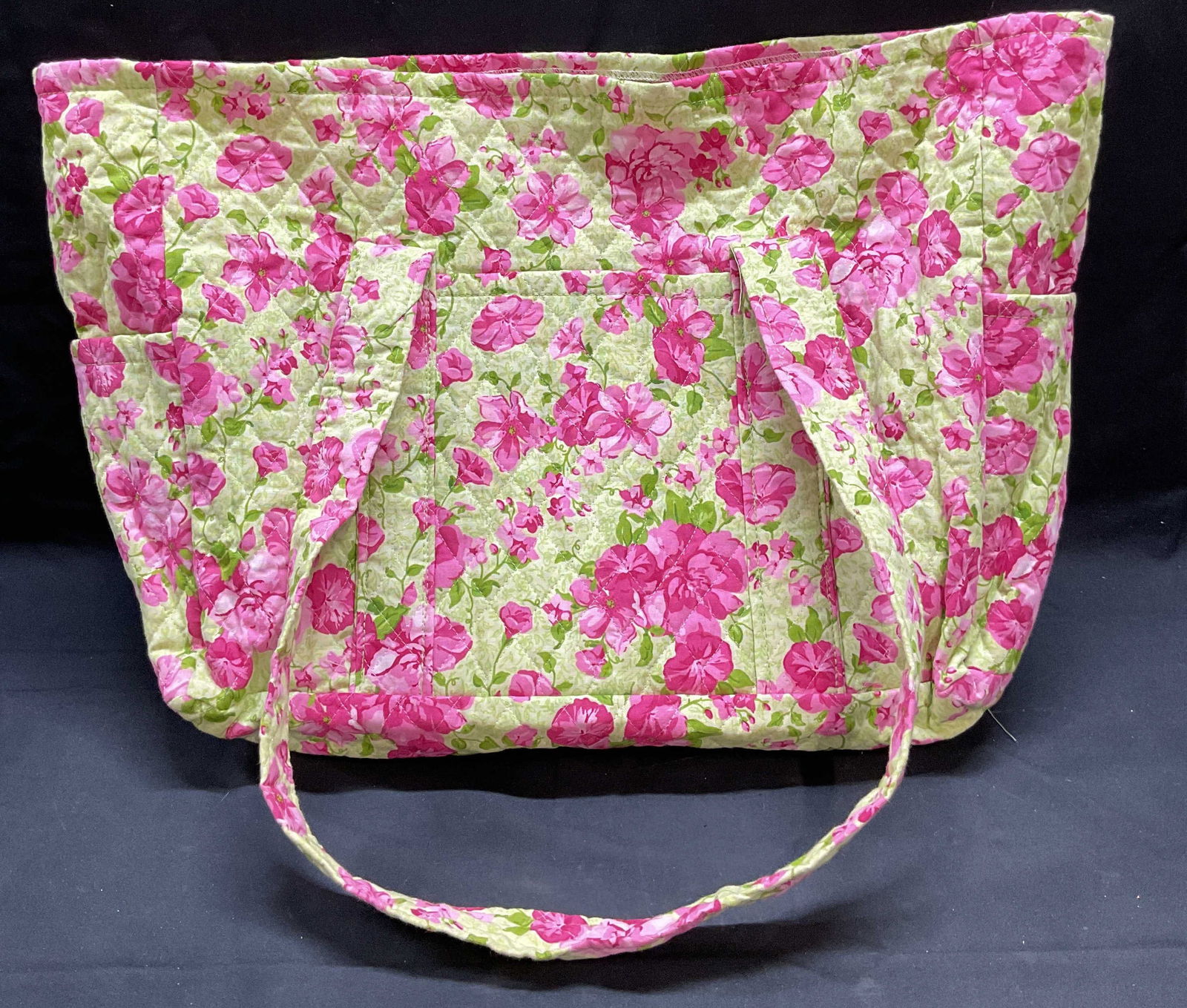 Green & Pink Floral Quilted Tote Handbag (1 of 6)