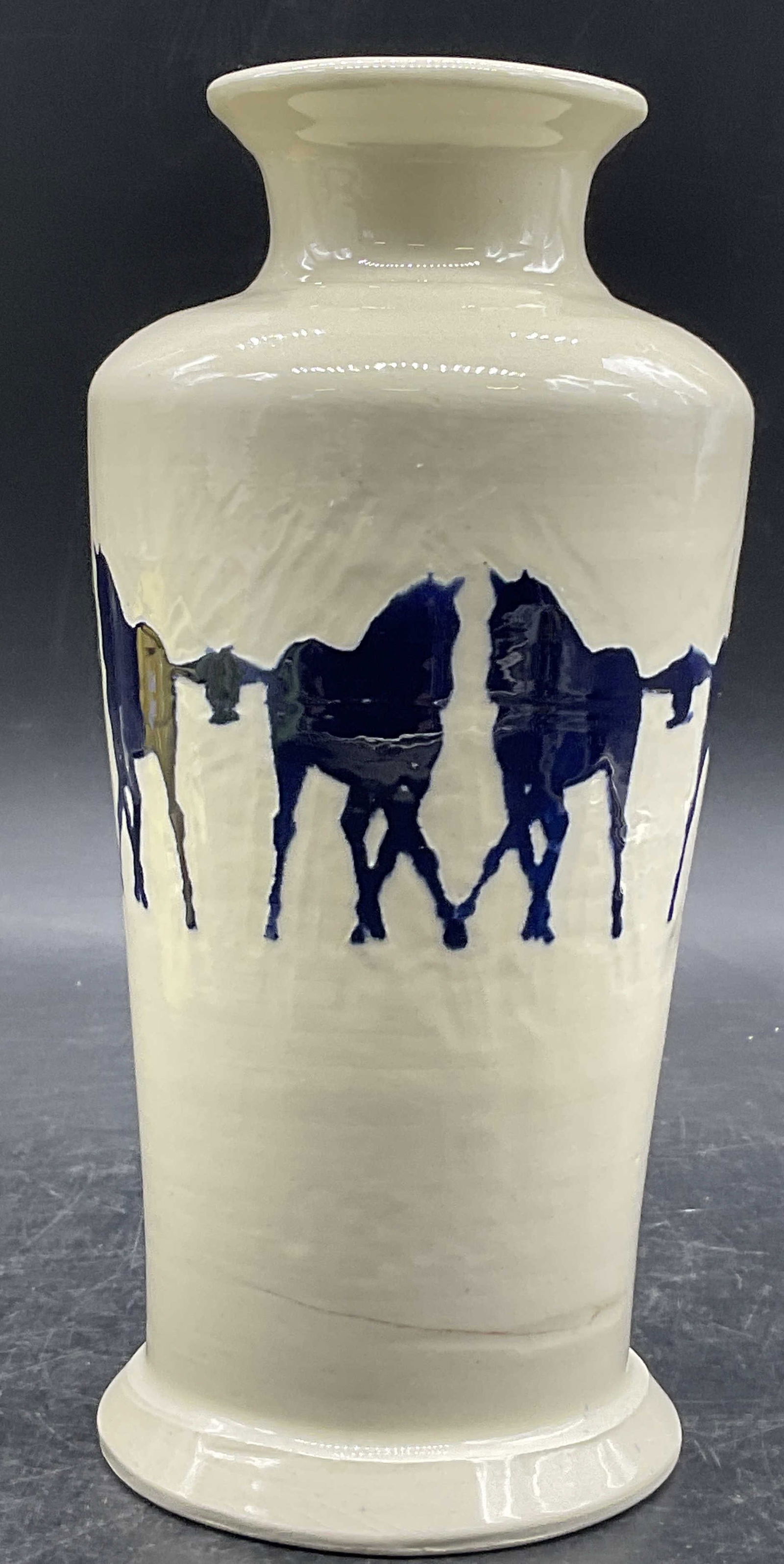 1996 BROWN Signed Horse Motif Ceramic Vase (1 of 8)