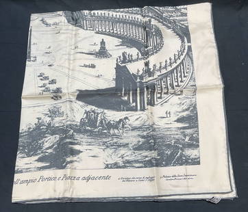 MMA Piranesi Vatican Silk Scarf, NWOT Italy: Metropolitan Museum of Art silk scarf. New without tag. White and grey with Giovanni Battista Piranesi Vatican design from Veduta. Measures approx 34 x 34 inches. Made in italy. Includes envelope. Som
