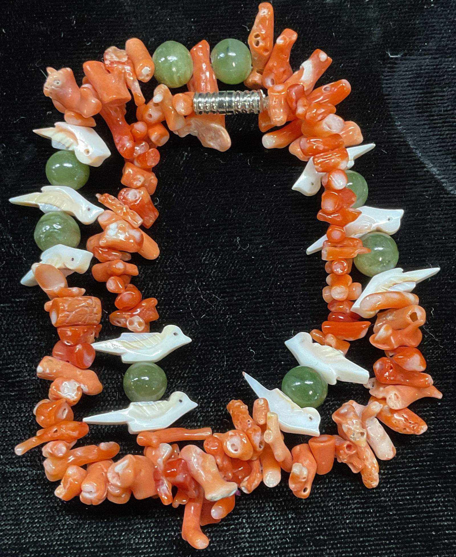Carved Bird Branch Coral & Jade Beaded Necklace (1 of 6)