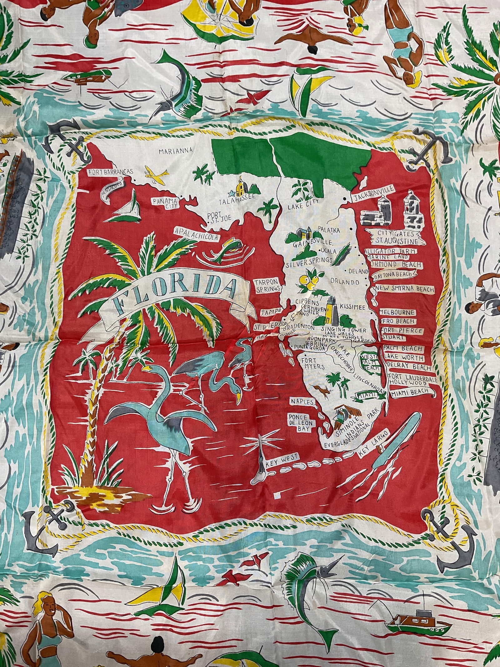 Vtg Florida Souvenir Travel Silk Scarf (1 of 6)