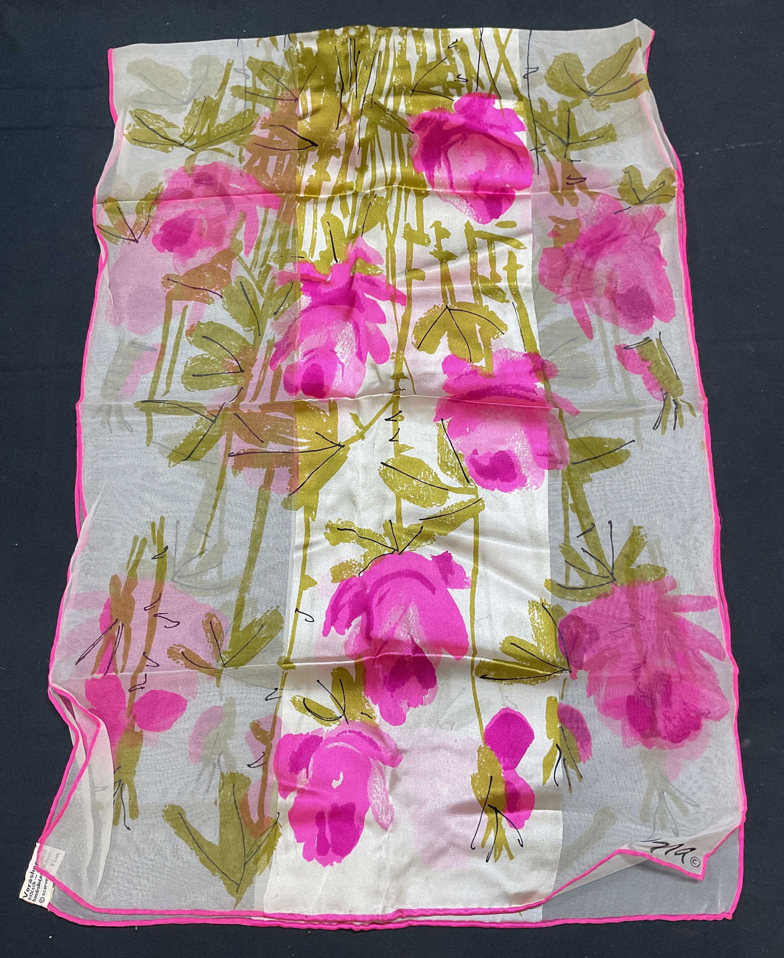 Vera Sheer Pink Floral Silk Scarf (1 of 6)