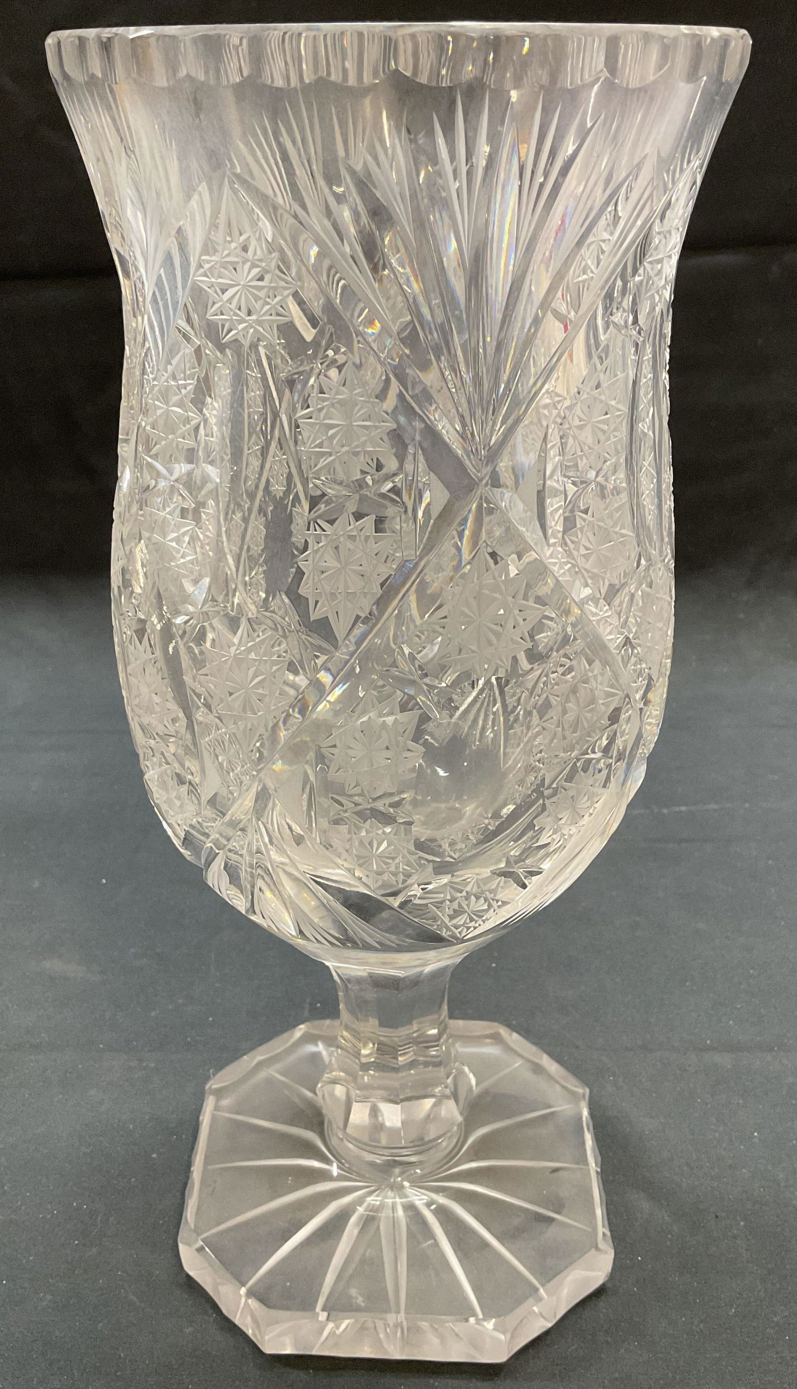 Vintage Heavy Cut Crystal Footed Vase (1 of 6)