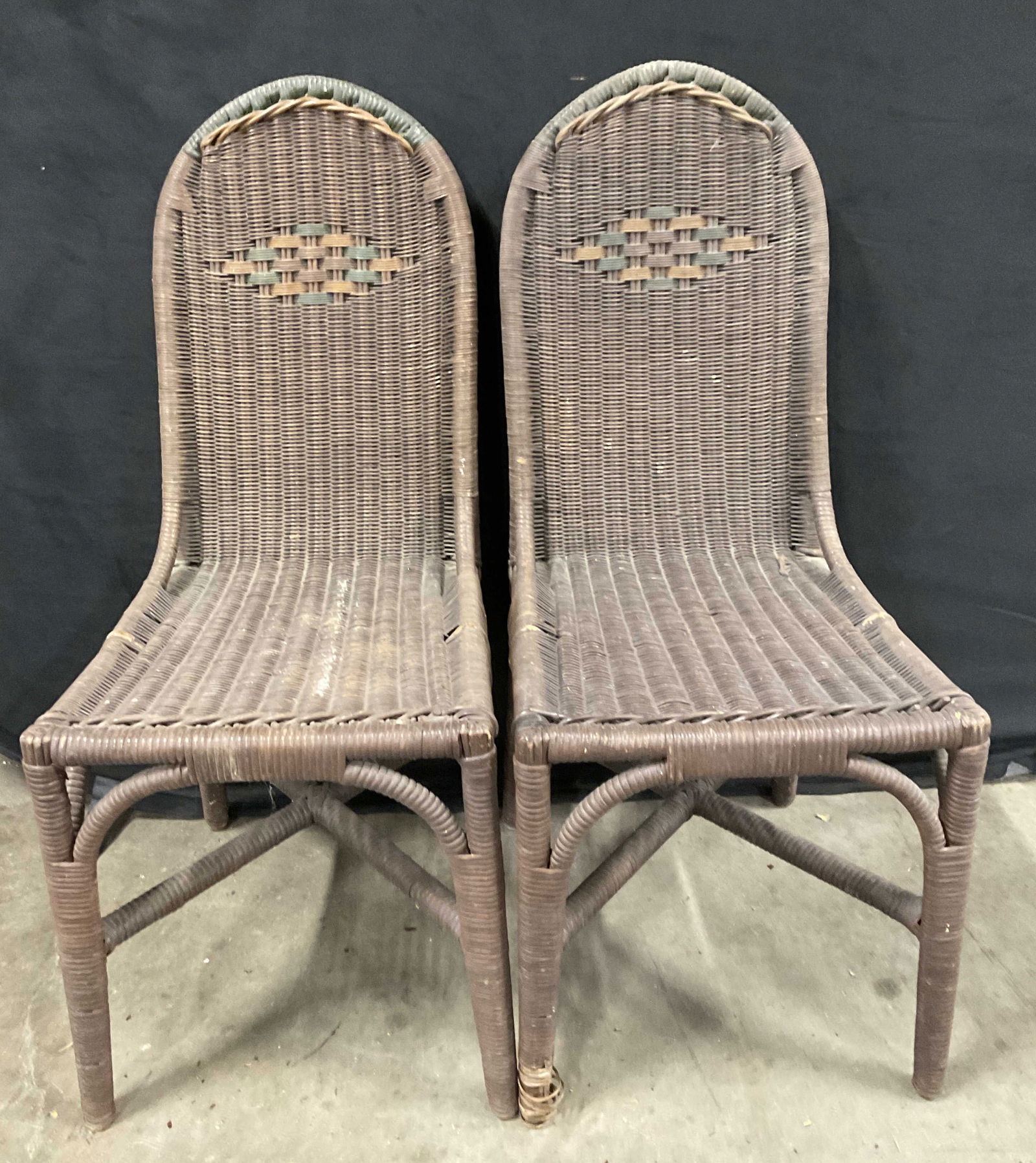 Pair Vintage Woven Wicker Side Chairs (1 of 8)