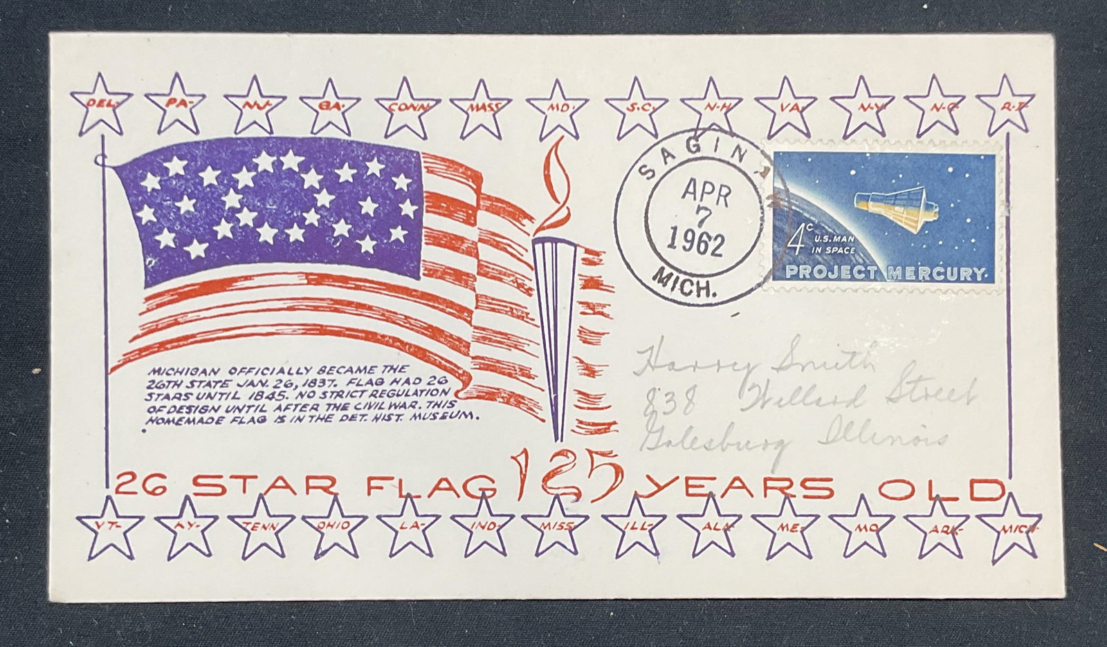 1962 Project Mercury Stamp & 26 Star Envelope (1 of 6)