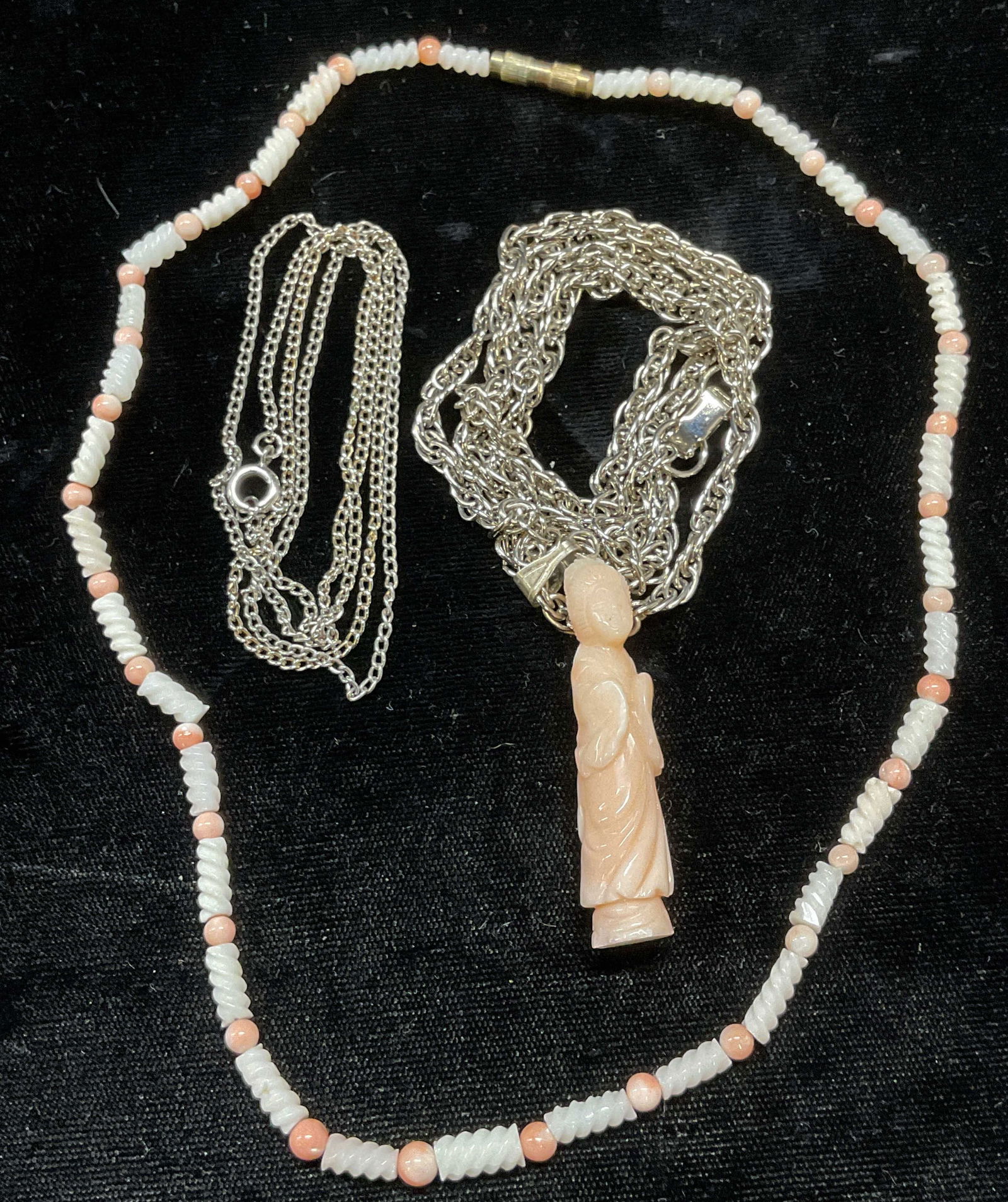 Lot 3 Carved Shell & Coral Necklaces + (1 of 8)