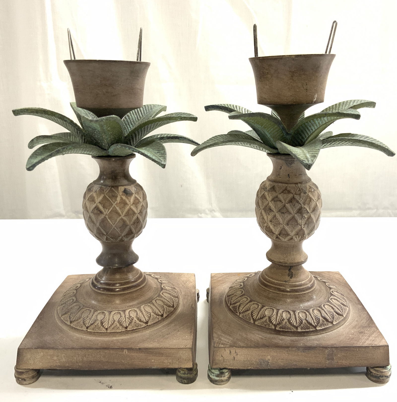 Pr Pineapple Form Footed Metal Candlesticks (1 of 8)