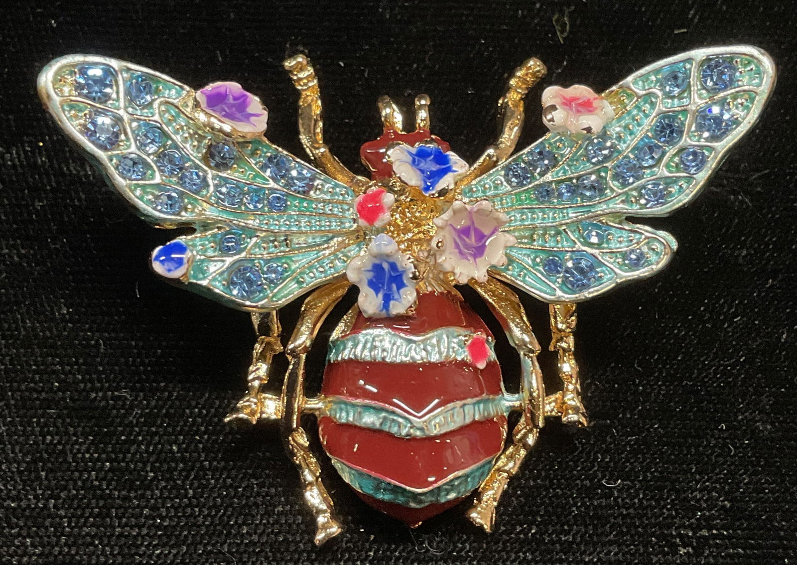 Gold Tn Crystal Enamel Bee Flower Brooch (1 of 6)