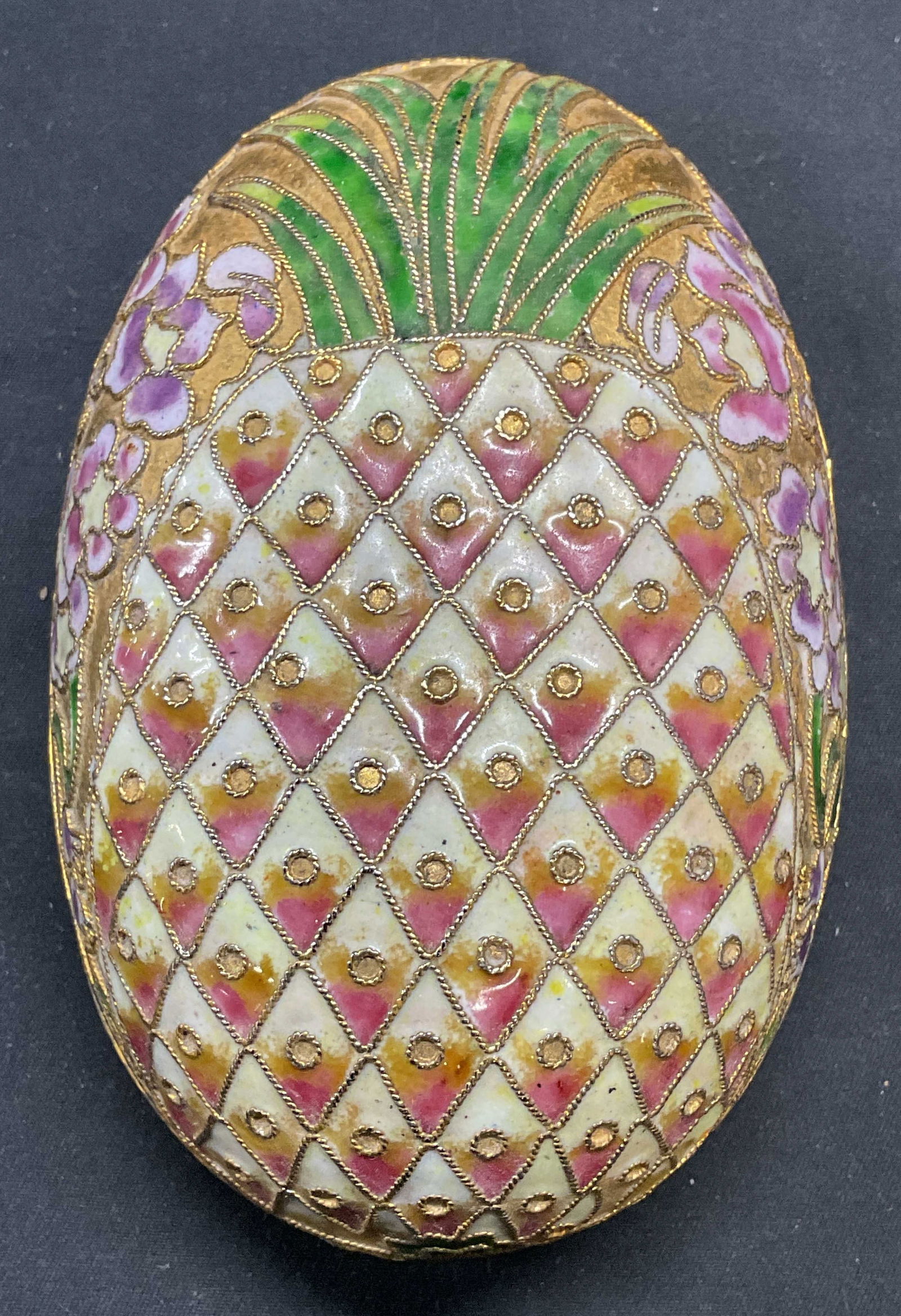 Vtg Pineapple Enamel Cloisonne Trinket Box (1 of 6)