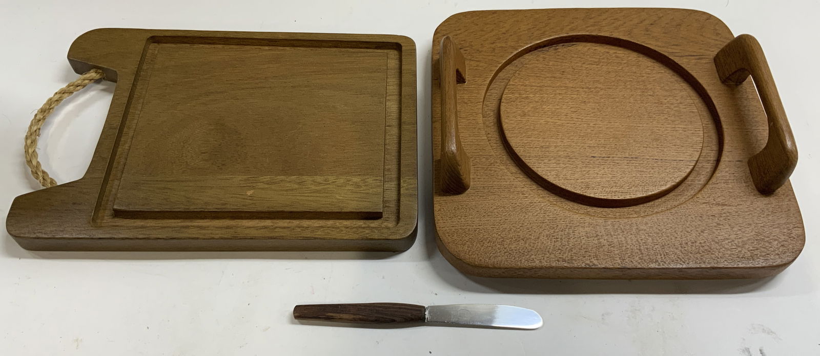 Lot 3pcs Teakwood Cheese Boards & Knife (1 of 6)