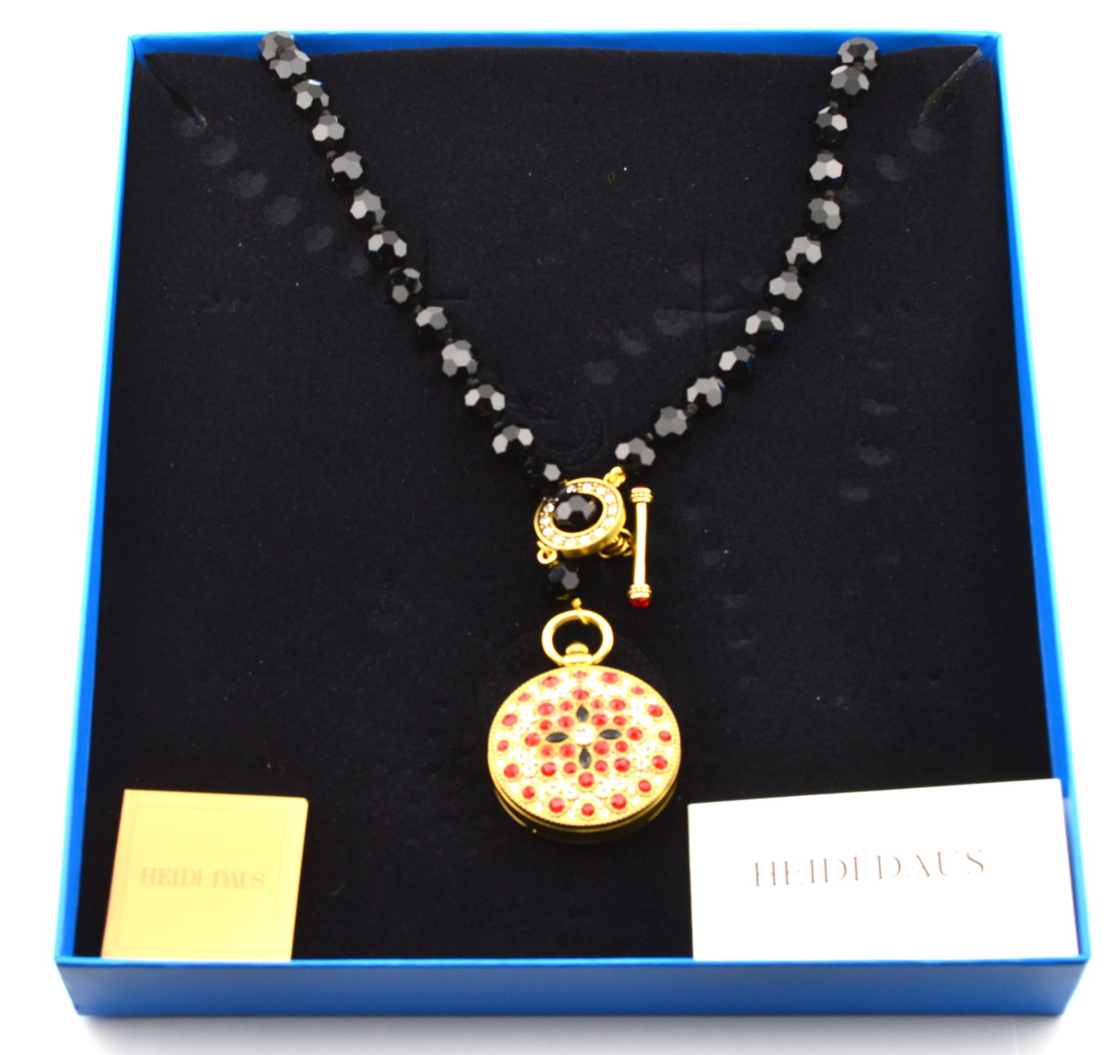 Heidi Daus Jet Black Bead Necklace w Watch Pendant (1 of 4)