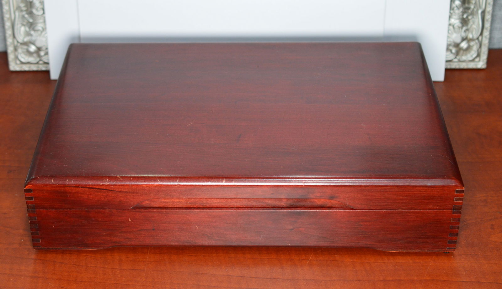 Wood Cherry Stain Silverware Box (1 of 5)