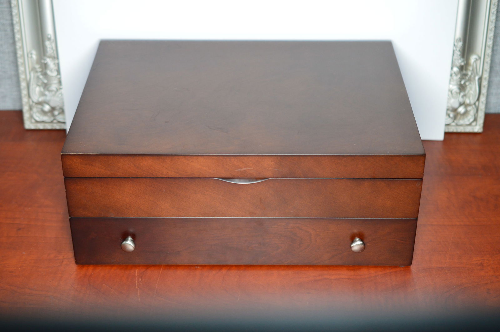 Wood Walnut Stain Silverware Chest (1 of 4)