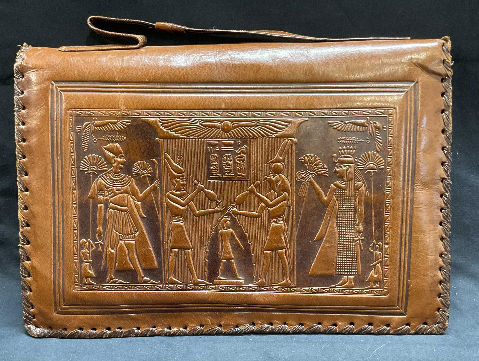 Vintage Brown Leather Egyptian Motif Handbag (1 of 6)