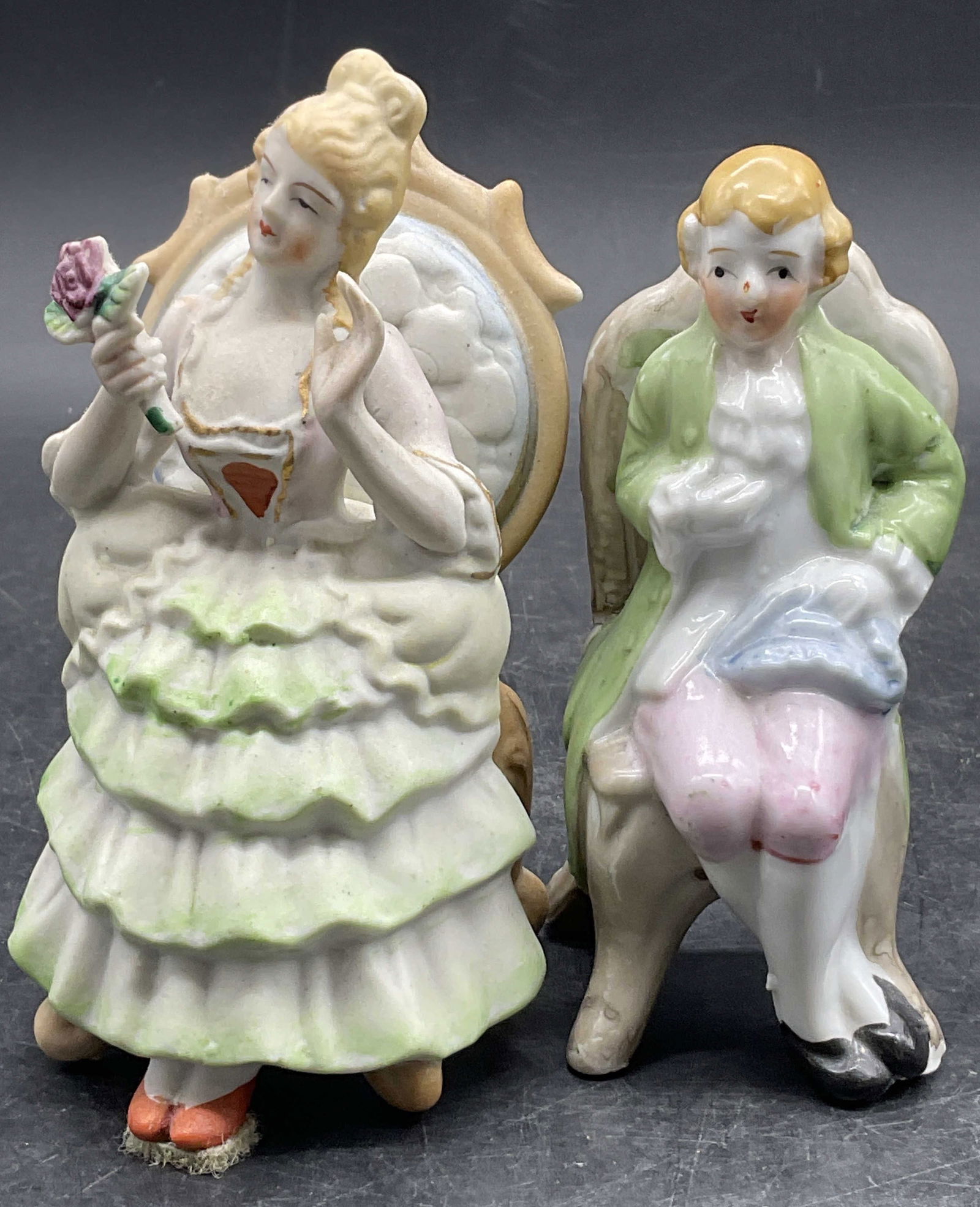 2 Vintage Hand Painted Porc Seated Figurals, Japan (1 of 8)